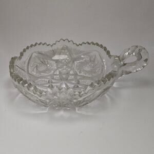 Antique American Brilliant Cut Glass Handled Nappy Bowl 6.5" Starburst Pattern